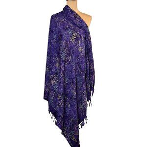 Large Printed Scarf  Purple Printed Fringe Wrap Pashmina Colorful 70” x 45”